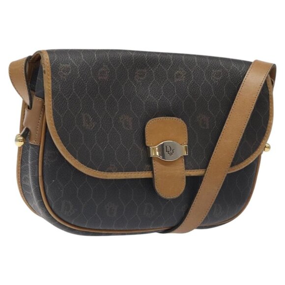 Christian Dior Honeycomb Canvas Shoulder Bag PVC Black Gold Auth 120492 - Picture 1 of 16
